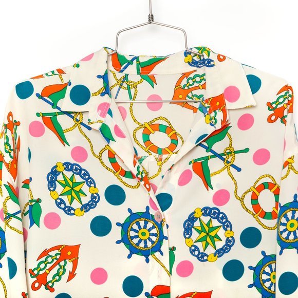 VTG Nautical Polka Dot Print Button Down - Picture 4 of 7